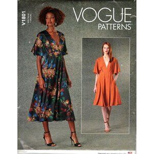 Vogue V1801 Misses XS to M Easy Deep V Neck Dress UNCUT Sewing Pattern